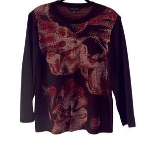 Ming Wang Cardigan/Sweater, zip front,dark brown and pinkish tones, XL